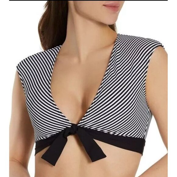 Bleu Rod Beattie Inside The Lines Tie Front Cap Sleeve Swim Top Size 6 - Picture 1 of 4